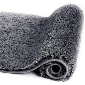 Walensee Bath Rug Non Slip Mat (20 x 32, Dark Grey) Water Absorbent Soft Microfiber Shaggy Machine Washable Thick Plush Shower Mat for Bathroom