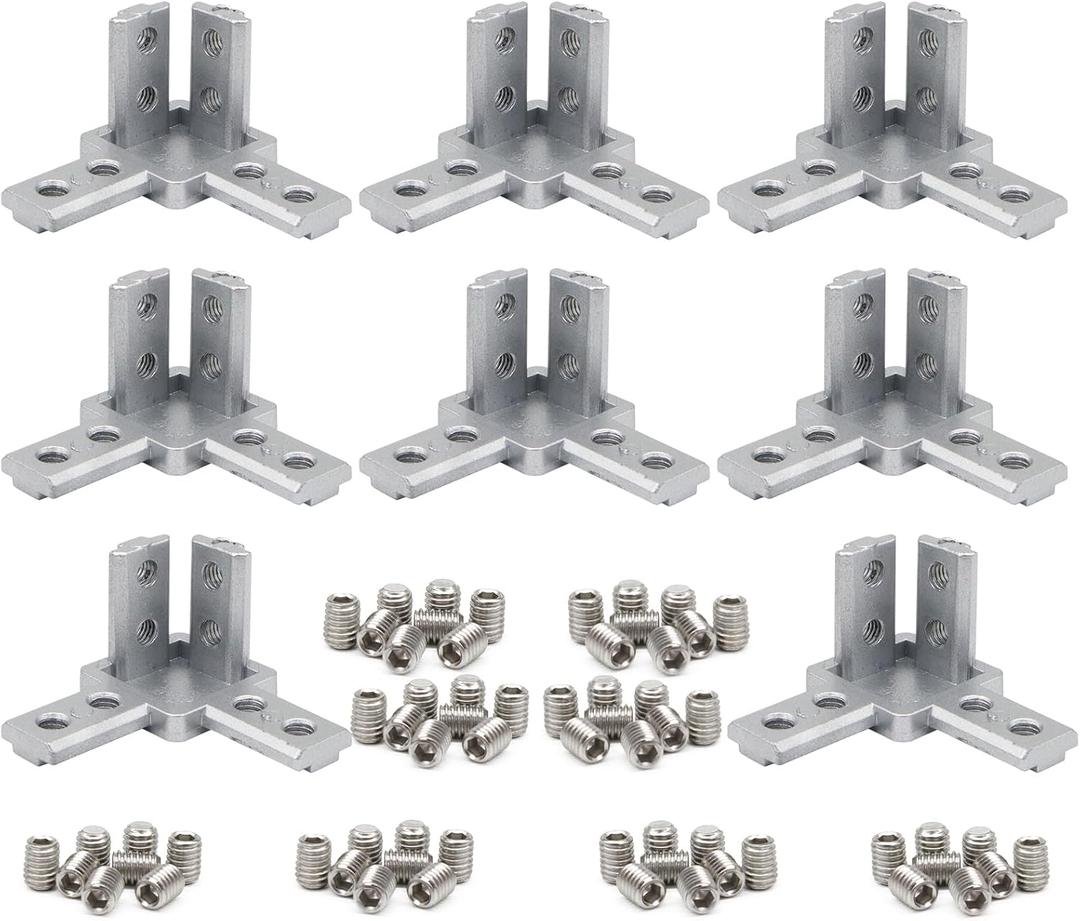 8Pcs 3030 Series Aluminum Extrusion Profile Tri Bracket 3-Way End Corner Right Angle Connector for 30 Extruded Aluminium Esquina Profil T Slot 8mm with Screws