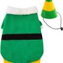 Dog Elf Costume for Pets Party Winter Warm Clothes Dog Christmas Outfit with Cap (Large) (Green)