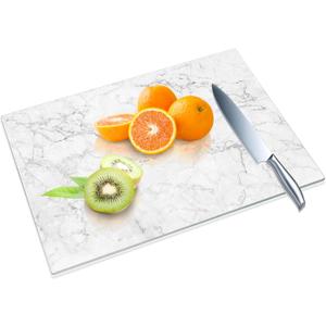 JAMBALAY Tempered Glass Cutting Board, 10"x14" for Kitchen Dishwasher Safe with Rubber Feet, Scratch Resistant, Heat Resistant, Shatterproof, Marble Pattern