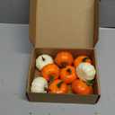 LZNPA 9 PCS Artificial Mini Fake Pumpkins Set with Fall Leaves，Foam Plastic Carvable DIY Small White Craft Pumpkins Decor for Thanksgiving Halloween Home Fall Porch Table Decor