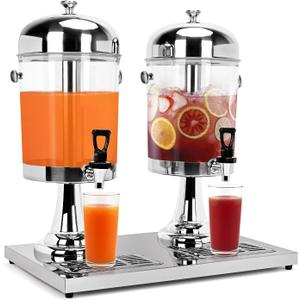 tonchean 4.4 Gallon Dual Drink Dispenser, Beverage Dispensers with Ice Core and Spigot, Stainless Steel Juice Dispenser for Parties, Wedding, Hotel Buffet, Banquet, Restaurant (Metal Drip Tray)