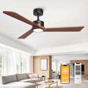 DAMINY Natural Solid Wood 52 inch Ceiling Fan with Light,3 Blade,6CCT,Black Low Profile Ceiling Fan with Light and Remote Control
