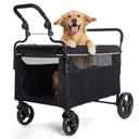 Garvee Foldable Dog Stroller for Large & Medium Dogs – All-Terrain, 360° Universal Anti-Slip Silent Wheels & Responsive Rear Brakes, Breathable See-Through Mesh for All-Season Use