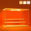 Acrylic Display Case with Adjustable LED Light, 3 Tier Clear Display Box Dustproof Showcase for Action Figures, Collectibles and Mini Toys, Assembly Display Cabinet(Wood 12.56.79in)