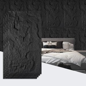 4Pcs Faux Stone Wall Panel 43.3''x23.6'',Lava Stone Design, Black | PU Stone Wall Panel for Interior Wall Decor, Bedroom, Living Room, Office