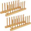 Bamboo Dish Drying Rack Kitchen Cabinet Organizer, Plate Pot Lid Organizer, Wooden Drying Rack Stand Drainer for Dish, Pots, Lids, Bowls, Cups, and Cutting Boards and Books (2PCS)
