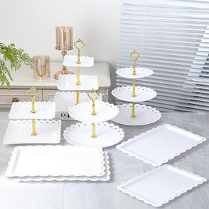 FAMKIT 8 Pcs Dessert Table Display Set, Plastic Cake Candy Fruit Serving Set with 4pcs Fruit Dessert Serving Tray + 4pcs 2 Tier/3 Tier Cupcake Stand for Tea Party, Birthday, Wedding, Baby Shower