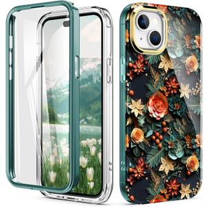Cute Flower Case for iPhone 15 6.1 inch Built with Screen Protector, Lightweight and Stylish Full Body Shockproof Protective Rugged TPU Case for Women/Girls-Pentas lanceolata