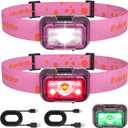 EverBrite Rechargeable Headlamp, 2 Pack Kids Headlamp with White/Red/Green Light and Memory Function, Head Lamp for Adult and Kid with 5 Modes, 120 Adjustable LED Headlamp for Camping, Running-Pink