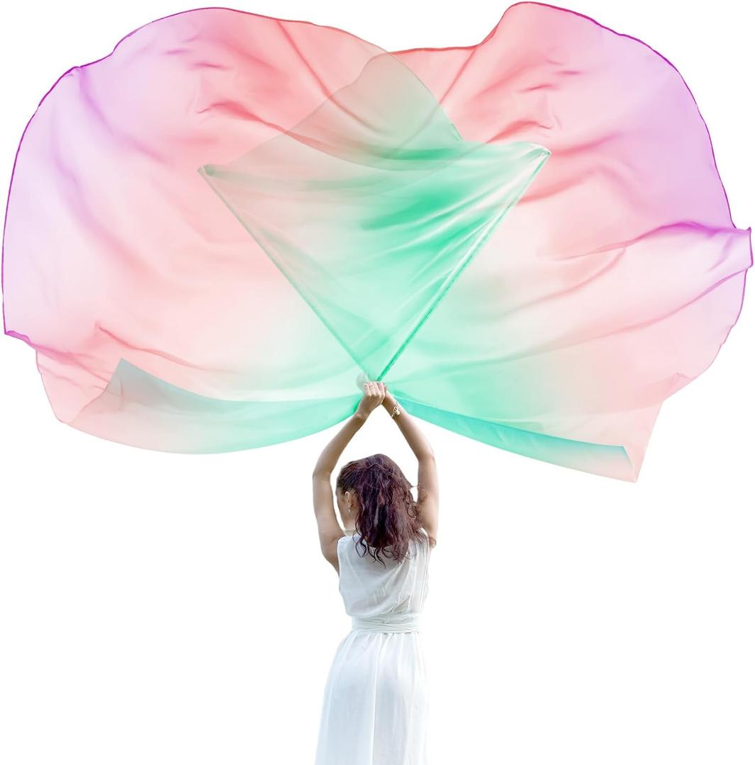 Jetec 2 Pcs 74"x55" Worship Flags for Dance Church Praise Dance Flag with Flexible Rod Semicircle Angel Wing for Outdoor Stage Performance Religious Activities(Green Red Purple,Gradient Colors)