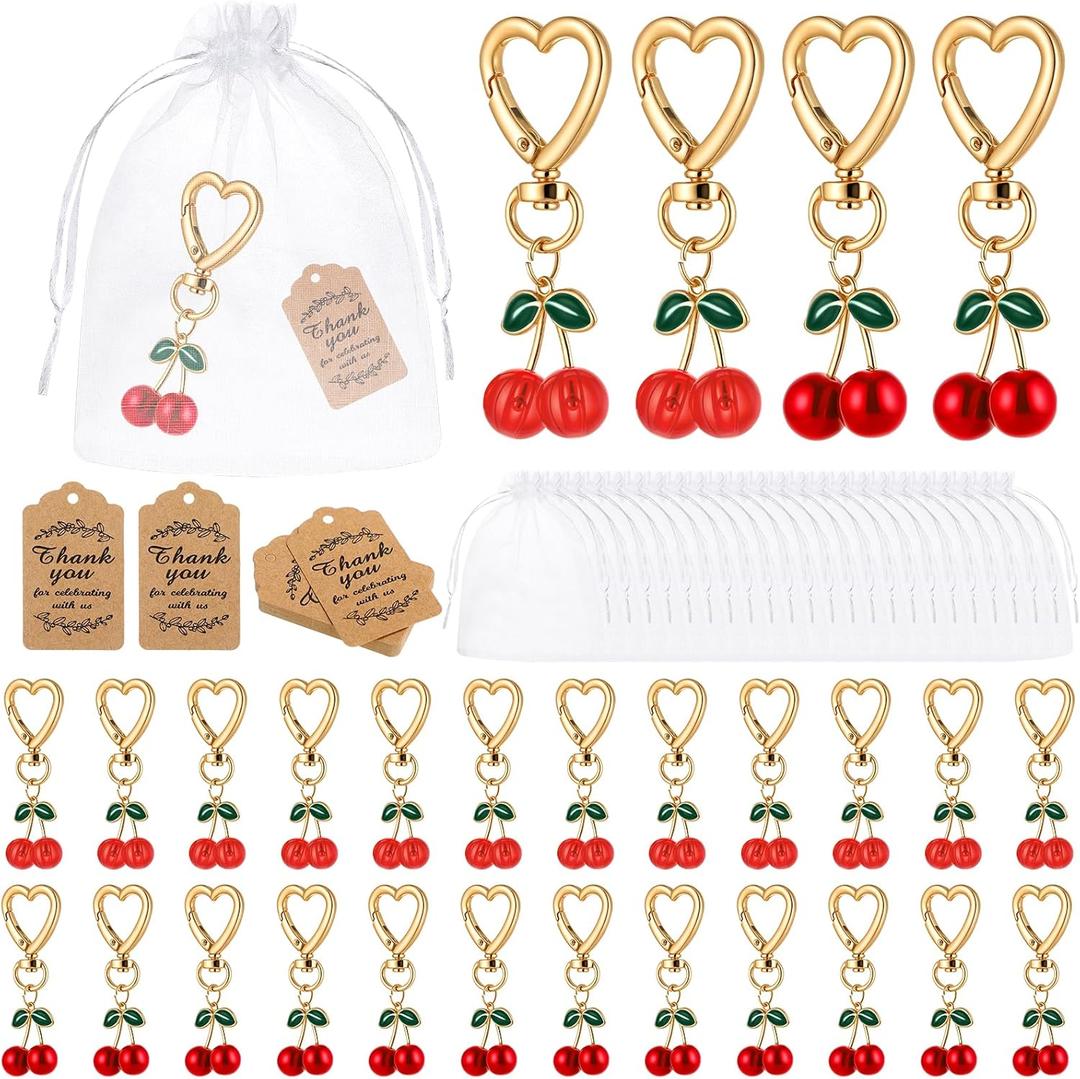 Yuntau 24 Set Cherry Keychains Bulk Xmas Party Gifts Cherry Keychains for Women Purse Charm Keyrings Accessories for Guests (Mixed Red)