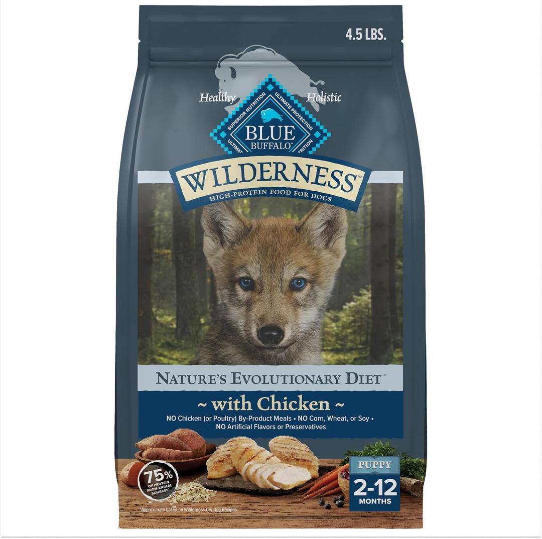 Blue Buffalo Wilderness High-Protein Natural Dry Food for Puppies, Chicken Recipe, 4.5-lb. Bag (4.5 Pound (Pack of 1))