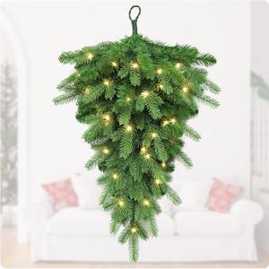 Temfmy Pre-lit Artificial Christmas Teardrop Swag With 30 LED - 24 in Pine Greenery for Staircase Decorations