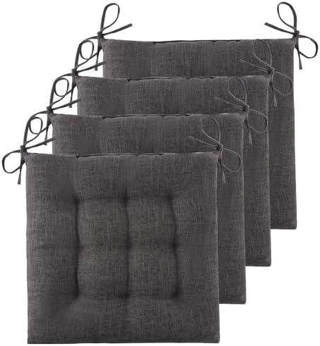 4 Pack Chair Cushions for Dining Kitchen Chairs  Seat Cushion Pads Warm Thick Tufted Textured Comfort Chair Cushions for Office with Ties( Dark Grey)
