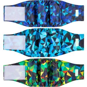 Wegreeco Washable Male Dog Belly Band (Stylish Pattern)- Pack of 3 - Male Dog Belly Wrap, Dog Diapers Male (Abstract Geometrical Blue, Large)