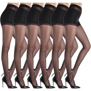 YAGAXI 20D Sheer Tights for Women - 6 Pairs Women's Control Top Pantyhose (Black, S) YAGAXI 20D Sheer Tights for Women - 6 Pairs Women's Control Top Pantyhose (Black, S)