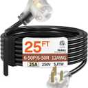 25FT 25 Amp 12 Gauge 3 Prong Welder Extension Cord, NEMA 6-50P to NEMA 6-50R, Heavy Duty 250V Welding Extension Cable with LED Indicatorfor Lincoln, Plasma, Miller, SJTW, ETL Listed