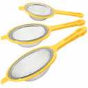 LemonRoad Set of 3 Stainless Steel Mesh Strainer 304 Fine Mesh Filters with Ergonomic Handles and Hanging Ears for Oil Filter Skimming Grease and Foam (Yellow)