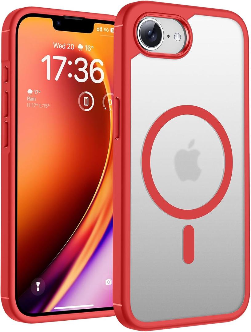 TOCOL Magnetic for iPhone 16e Case, Upgraded Full Camera Protection, Compatible with Magsafe, Drop Protection, Translucent Matte Back Bumper for iPhone 16e 6.1-Inch (Red)