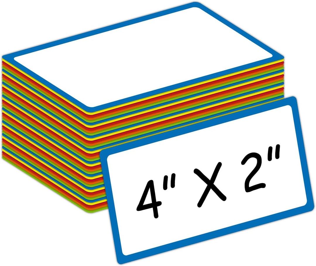 Colored Border Magnetic Labels Dry Erase 4x2 Inch 40 Pieces, Reusable Magnetic Dry Erase Labels for Whiteboards, Locker, School, Classroom, Office, Home