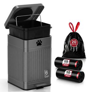Dog Poop Trash Can Outside - 22L/6Gal Large Outdoor Trash Can with Lid