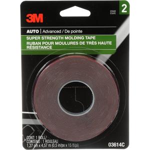 3M Super-Strength Molding Tape, 1/2 in x 15 ft, High Strength Double-Sided Adhesive, Permanently Attaches Side Moldings, Trim and Emblems to Interior and Exterior of Vehicles (03614)