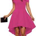 Sarin Mathews Womens Off The Shoulder Short Sleeve High Low Cocktail Skater Dress (Medium, Rosered)
