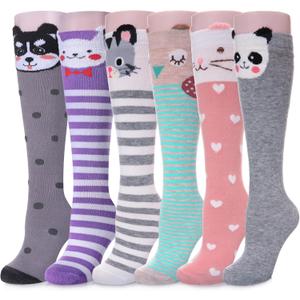 Color City Girls Knee High Socks Kids Long Boot Socks Cozy Fun Animal Warm Cotton Socks