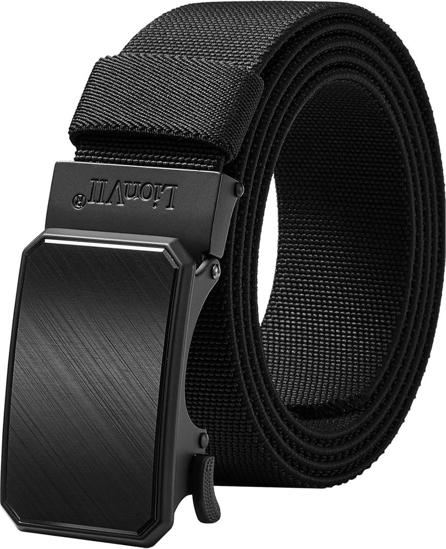 LionVII Mens Belt Ratchet Elastic, Stretch Belt for Work with Automatic Buckle for Men,1 3/8" Adjustable to Fit 28-49" Waist (Black)