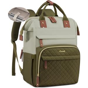 LOVEVOOK Laptop Backpack for Women, 17.3'' Waterproof Nurse Bag Teacher Work Backpack Purse for Women, Travel Computer Backpack for College Office Business Ladies (Olive-bean Green)