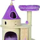 TRIXIE My Kitty Darling Castle Condo, Scratching Post, Cat Tree, Pom Pom, Crinkle Toy | Beige 27.5 x 14.75 x 35.25 In