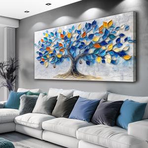 VXMXFTE Large Canvas Wall Art For Living Room Bedroom Wall Decor For Office Dining Room Abstract Blue Tree Painting Restaurant Hallway Wall Home Decor Prints Artwork Picture Aesthetics 24x48 In