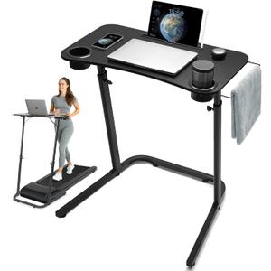 HOMELYM Treadmill Desk, Small Standing Desk for Walking Pad, 30-47 Inch Adjustable Height Walking Pad Stand for Treadmill, Portable Standing Table for Bike and Home Office Work - Black