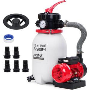 CIPU 10-inch Sand Filter Pump System Handy 4-Way Valve for Above Ground Pools with 0.25HP Pool Pump 115V 6-Foot Cord to Easy Installation