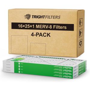 TRIGHTFILTERS 16x25x1 Air Filter 4 Pack, MERV 8 Pleated Dust Defense Air Filters Replacement Air Conditioner HVAC AC Furnace Filter, Durable and Lightweight