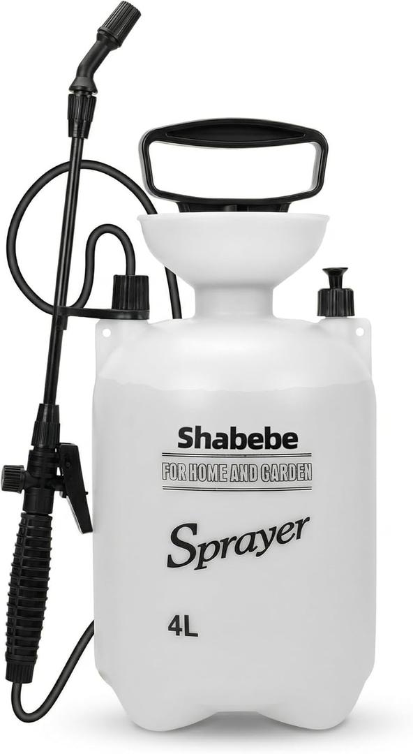 1 Gallon Pump Sprayer for Lawn & Garden Heavy-Duty Hand Pressure Sprayer with 16" Long Wand, 4 Nozzles, Adjustable Spray, Leak-Resistant Garden Sprayer for Rock Mulch Stabilizer