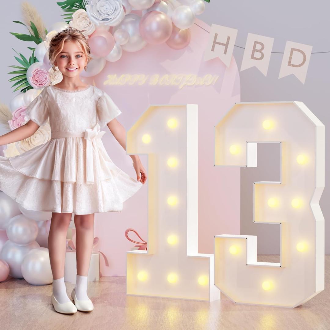 3FT Marquee Light Up Numbers 13th Birthday Decorations for Girls Boys, Large Marquee Numbers 13 Thirteen Years Olds Party Decor, Big Mosaic Numbers Anniversary Decorations