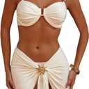 SweatyRocks Women's 3 Piece Swimsuits Sexy High Waisted Triangle Bikini Sets with Cover Up Sarong Skirt Bathing Suits, M