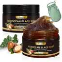 2 Pack Moroccan Black Soap Hammam, Morocco Body Scrub with Exfoliating Glove, Exfoliating Body Cleanser, Argan Oil & Eucalyptus  Deep Cleansing, Softens Skin