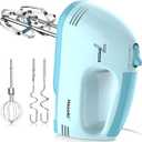 Electric Handheld Mixer, 7-Speed Adjustable Kitchen Mixer, 5 Stainless Steel Accessories (2 * Dough Hooks, 2 * Beaters, 1 * Whisk), Perfect for Kitchen and Baking Food Mixers, Blue