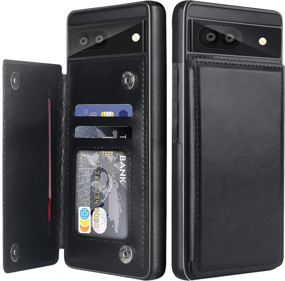 Bizzib for Google Pixel 6A Case Leather Wallet with Card Holder, Flip Cover Kickstand Magnetic Closure Shockproof Heavy Duty Protective Case for Google Pixel 6A,Black