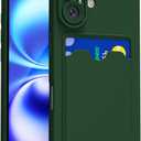 for iPhone 16 Case with Card Holder Slim, Thin Silicone Wallet Phone Case with Credit Card Slot for Women Men, Soft Rubber Gel TPU with Pocket Shockproof Camera Cover, Dark Green