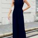 Gardenwed Women's Sleeveless Wide Leg Jumpsuit, Elegant Side Split High Waist Palazzo Pants Romper with Pockets Button Detail (L)