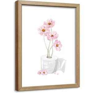 Pink Bathroom Wall Art Floral Toilet Paper Canvas Print Pink Watercolor Bathroom Wall Decor for Women Funny Girls Restroom Painting Girly Toilet Posters Pictures Ready To Hang 12x16in Framed