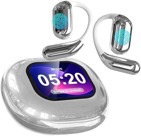 R'hllor Real-Time AI Translation Earbuds, Open-Ear Audifonos Traductores Ingls Espaol Two-Way Translator Headphones, Bluetooth Wireless Earhooks for Business, Travel, Learning, Meetings (Silver)