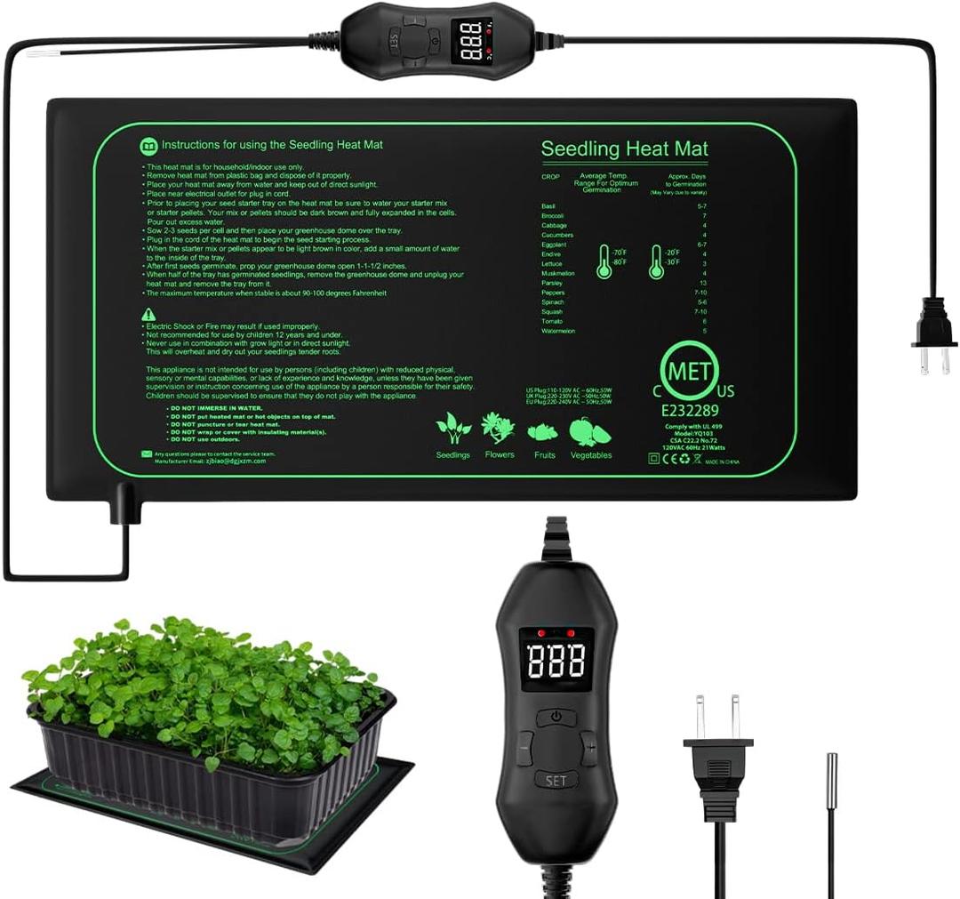 1 Pack Seedling Heat Mat with Digital Thermostat Controller,10" x 20.75" Temperature Control Waterproof Heating Pad for Seed Starting Indoor Plants Germination
