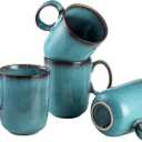 Henten Home Ceramic Coffee Mugs 14 OZ, Teal Porcelain Mug Set of 4, Latte Mugs for Milk, Tea or Hot Chocolate (Turquoise)