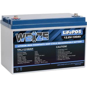 Weize 12V 100Ah LiFePO4 Lithium Battery, Built-in Smart BMS, Low Temperature Protection Group 31 Deep Cycle Battery for Trolling Motor, RV, Solar, Marine, Camping and Off Grid Applications