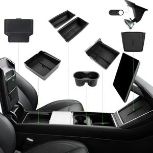 10PCS Center Console Organizer Tray for 2025 2026 Tesla Model Y Juniper Accessories, Under Seat Storage Armrest Hidden Storage Box Cup Holder Charger Pad for Tesla Model Y Juniper (Not fit Standard)